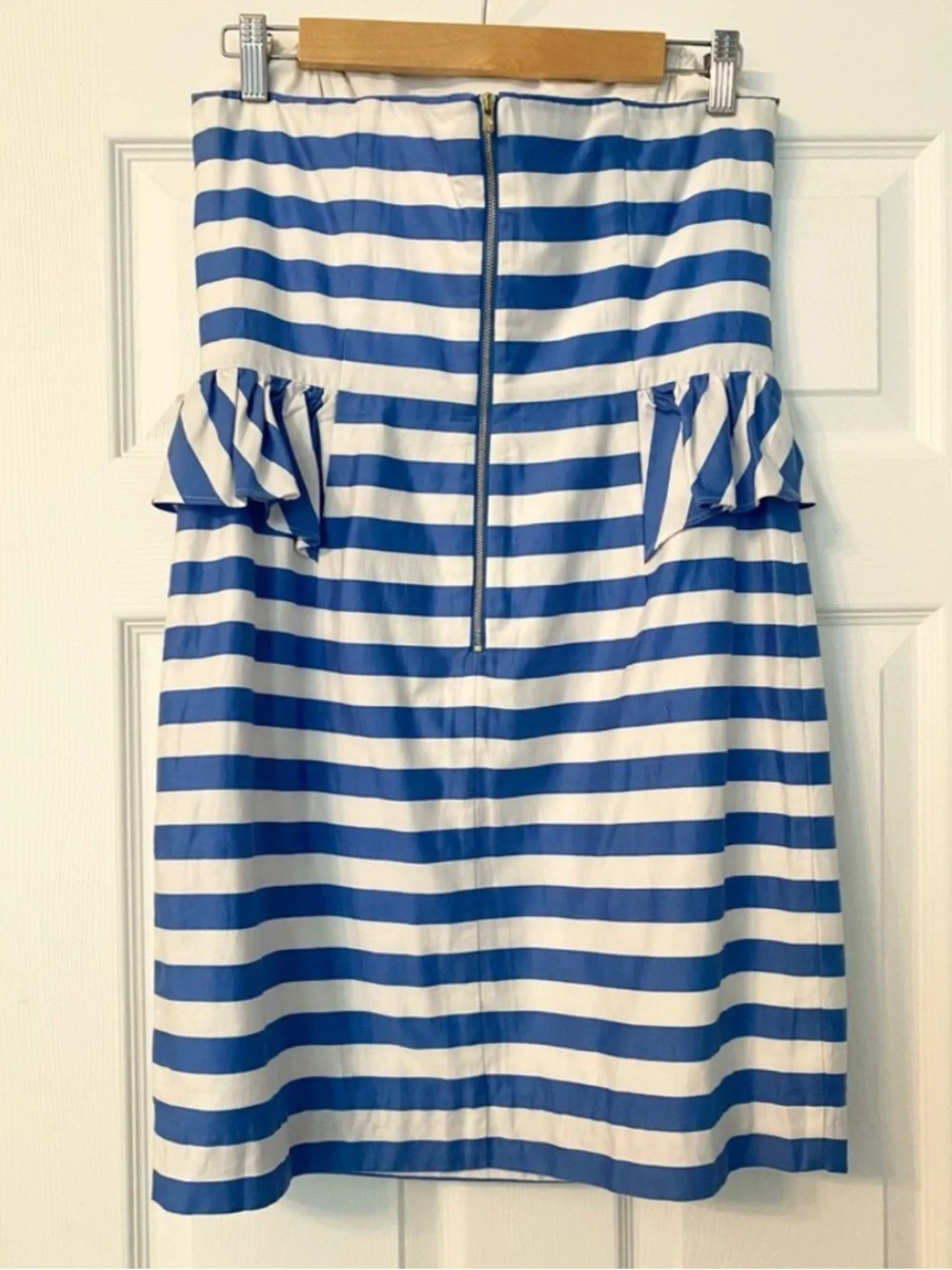Lilly Pulitzer Blue and White Strapless Peplum Sheath Dress - Picture 4 of 7